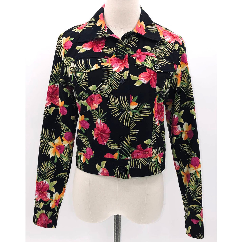 Kelly & Diane Black with Tropical Print Cropped Jacket- 2